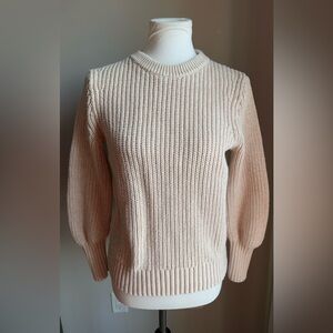 J Crew Ribbed Knit 100% Cotton Crewneck Pullover Sweater In Natural/Cream Size S